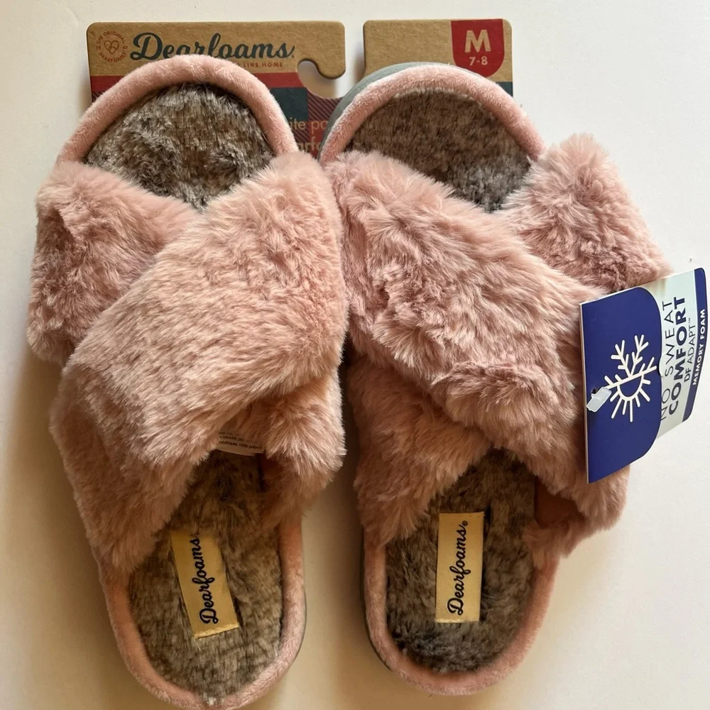 NWOT Women’s Dearforms Cross Band Slide Slippers - Picture 1 of 6